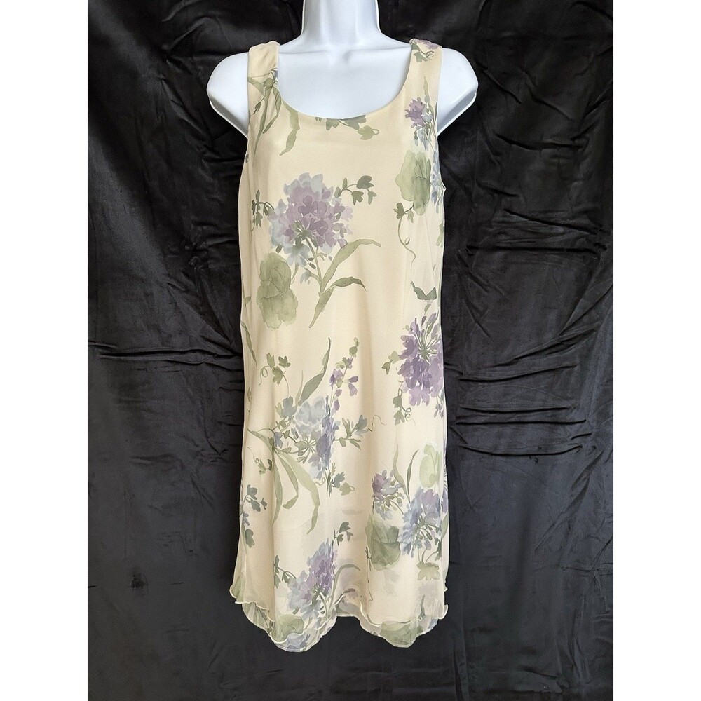 jeffrey dara evenings by tom barra Sleeveless Tiered Lined  Dress Cream Floral